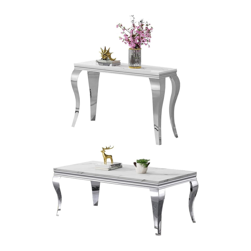 Luxury Coffee Table Set of 2, Rectangular Coffee Table with Sofa Console Tabl...