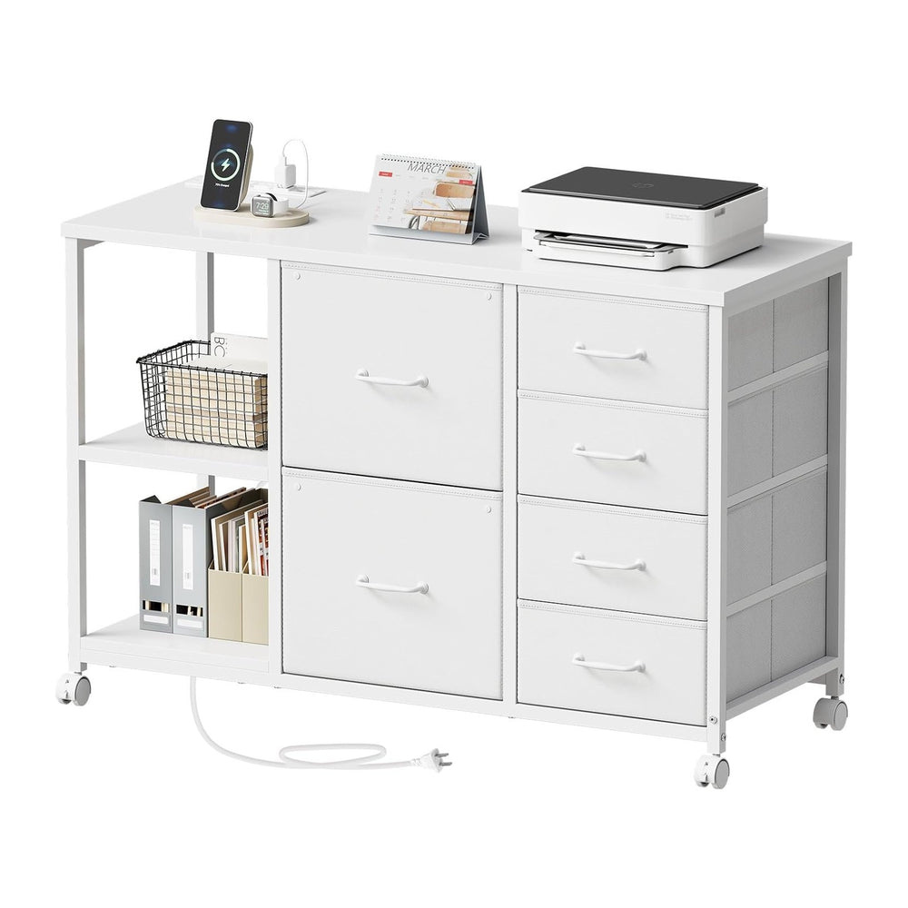 Maihail 6 Drawer File Cabinet with Charging Station and Open Storage Shelf, W...