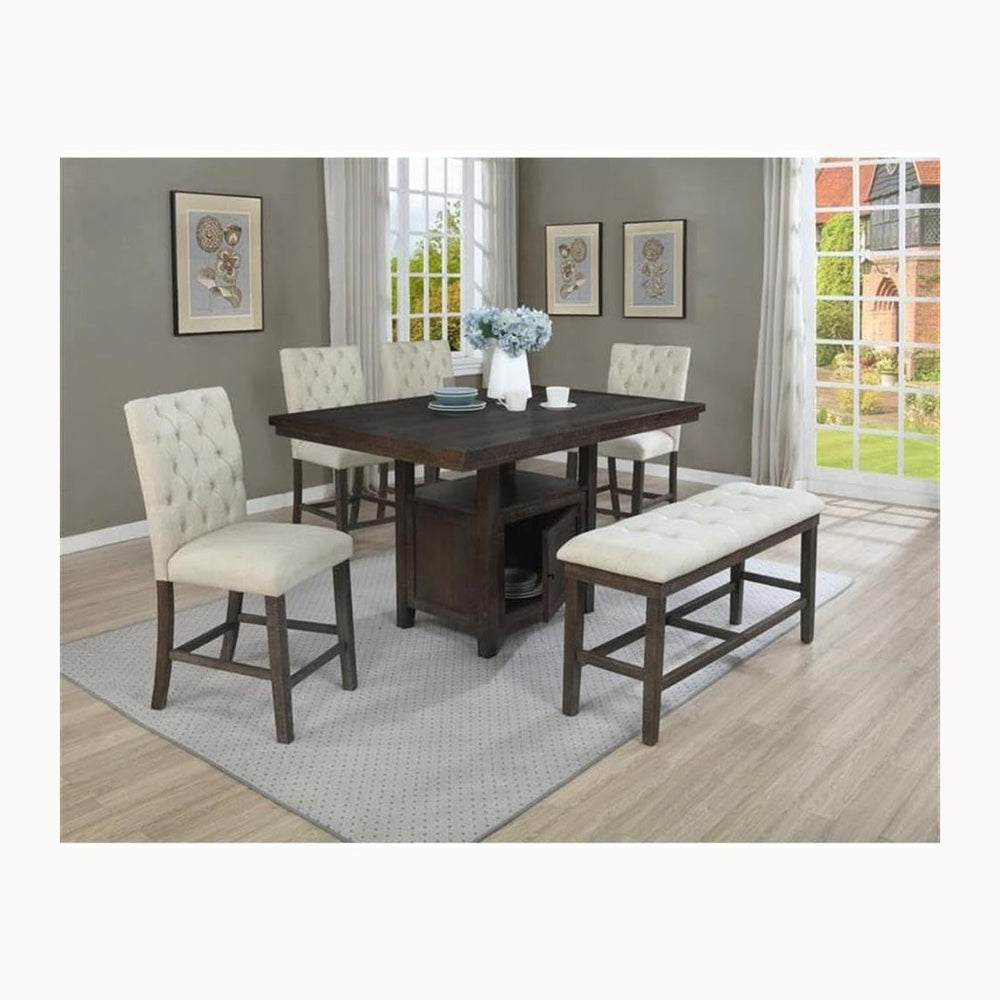 MAKLAINE Upholstered Counter Height Dining Bench, Beige Linen Fabric, Tufted ...