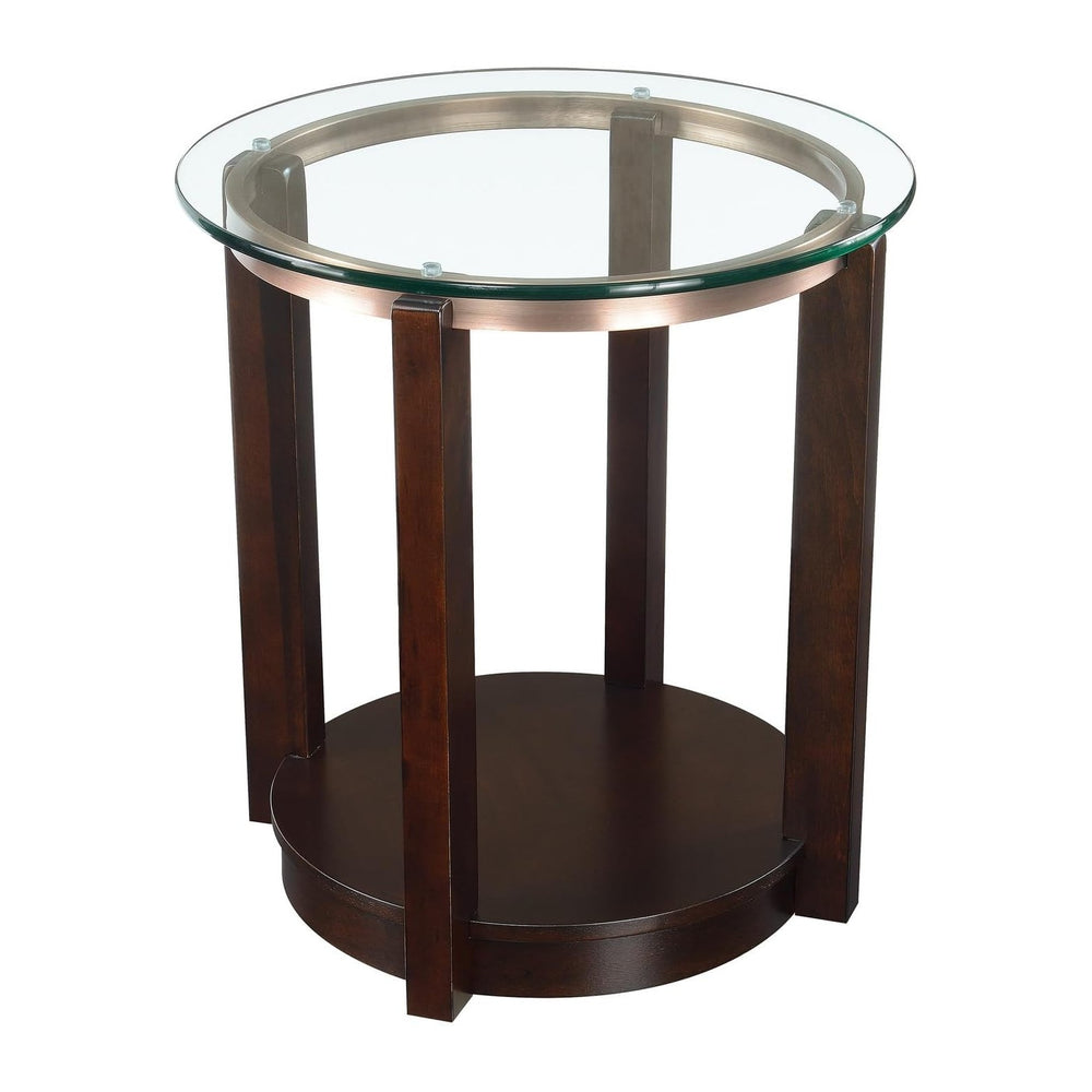 Maykoosh Round End Table with Glass Top & Espresso Finish - Accent Table