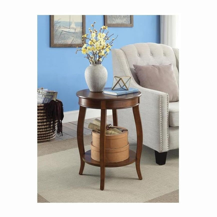 Maykoosh Walnut Round Side Table - Modern Accent Table for Living Room & ...