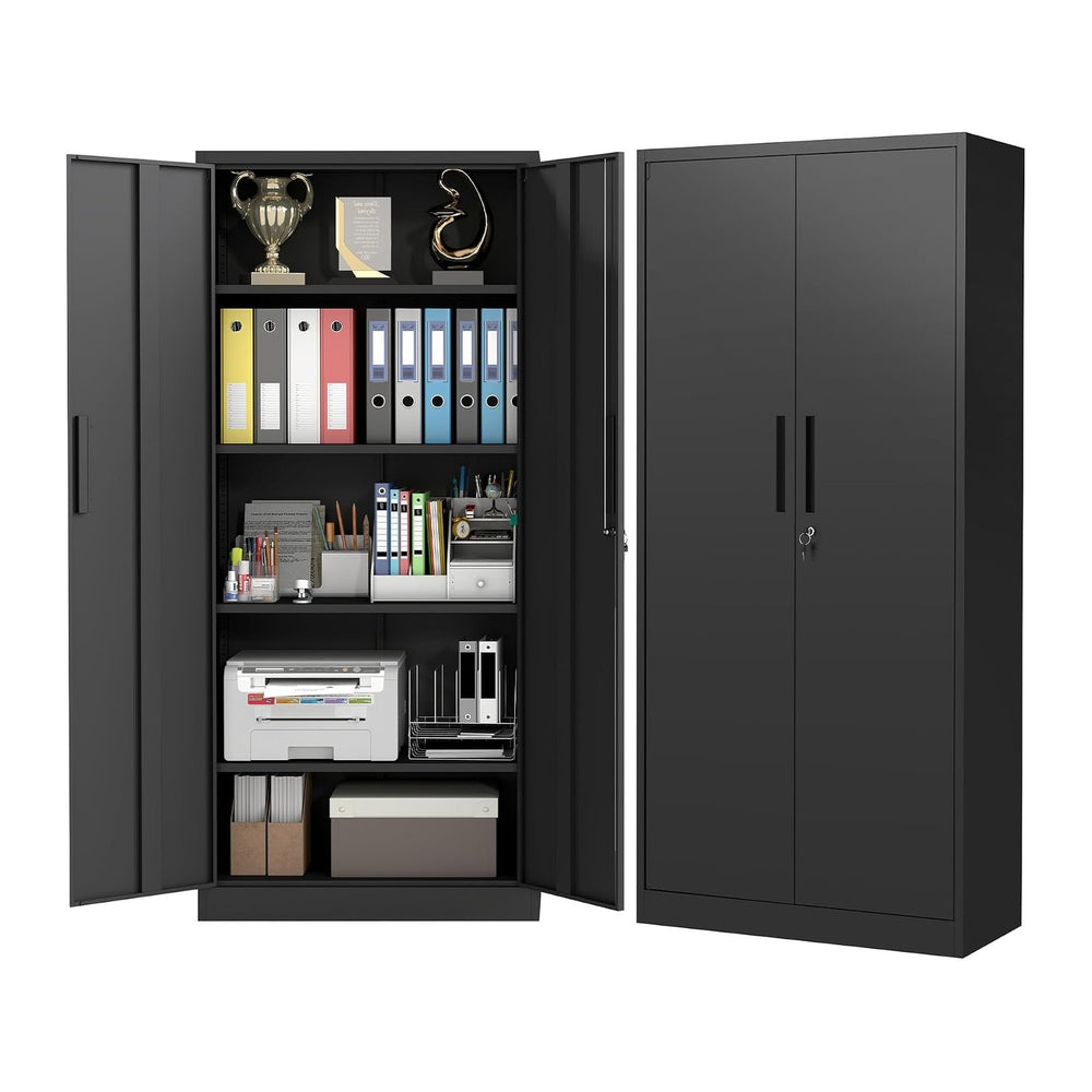 Metal Storage Cabinet with 2 Doors and 4 Adjustable Shelves, 71" Garage ...
