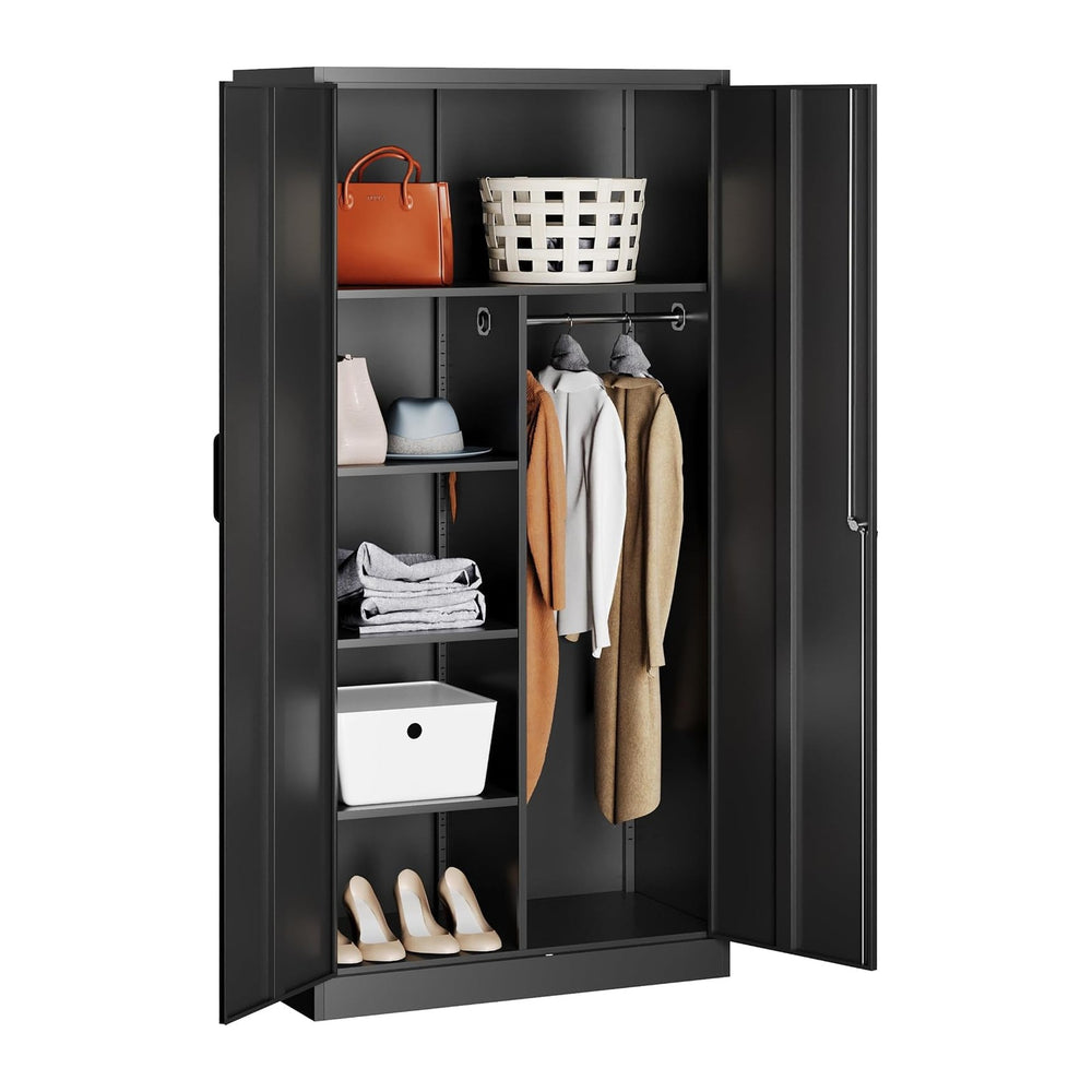 Metal Wardrobe Cabinet with Lock,72" Armoire Closet with Hanging Rod,Loc...