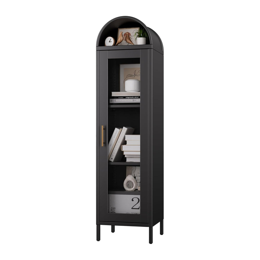 METAN Tall Metal Arched Display Cabinet with Glass Door, Narrow Freestanding ...