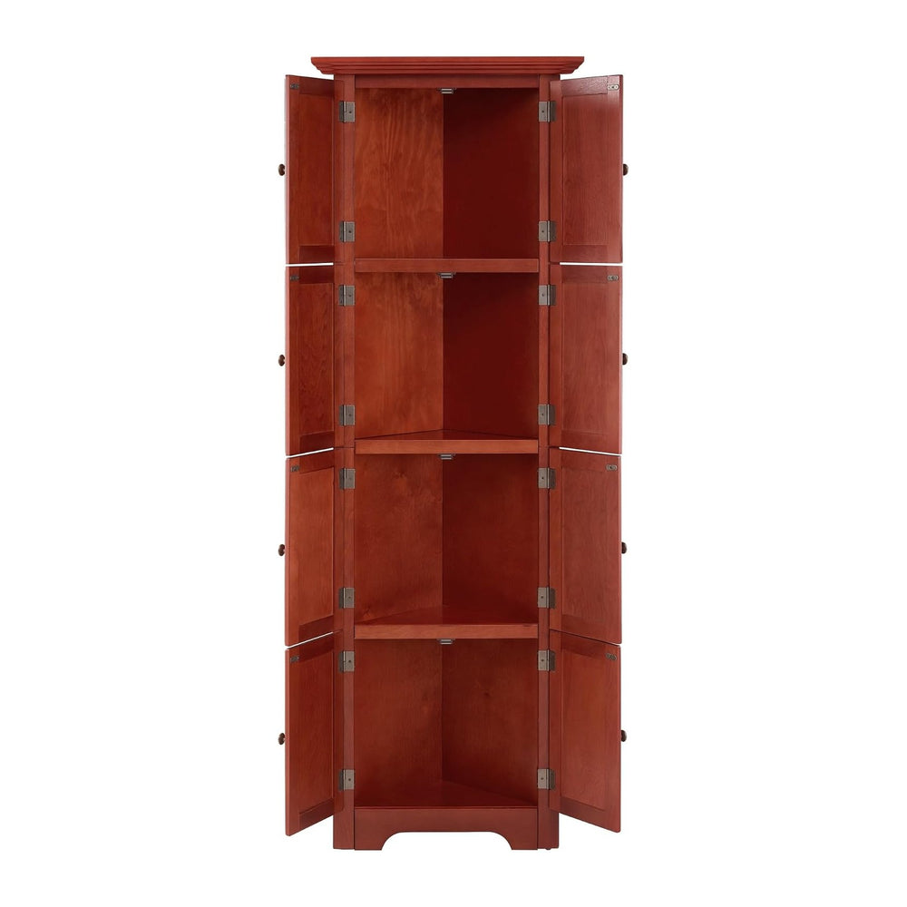 Mid-Century 4-Tier Pantry Storage Cabinet, Corner Cabinet and Adjustable Shel...