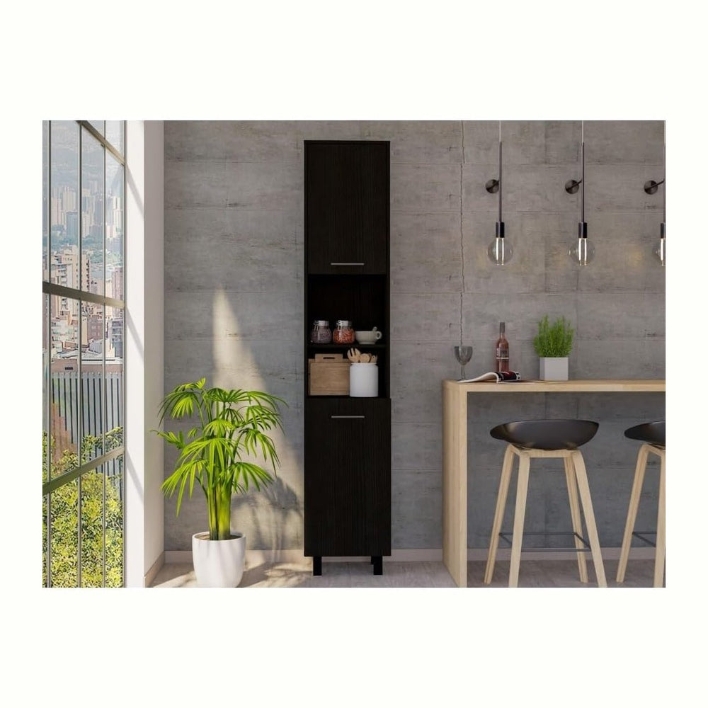 Mid-Century Kitchen Pantry, Storage Cabinet Two Open Storage Shelves, Three I...