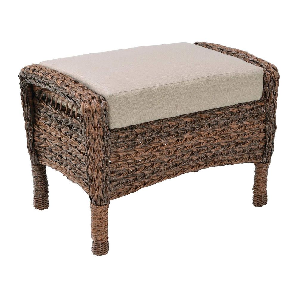 Modern Concept Faux Sea Grass Resin Rattan Ottoman, Dark Brown