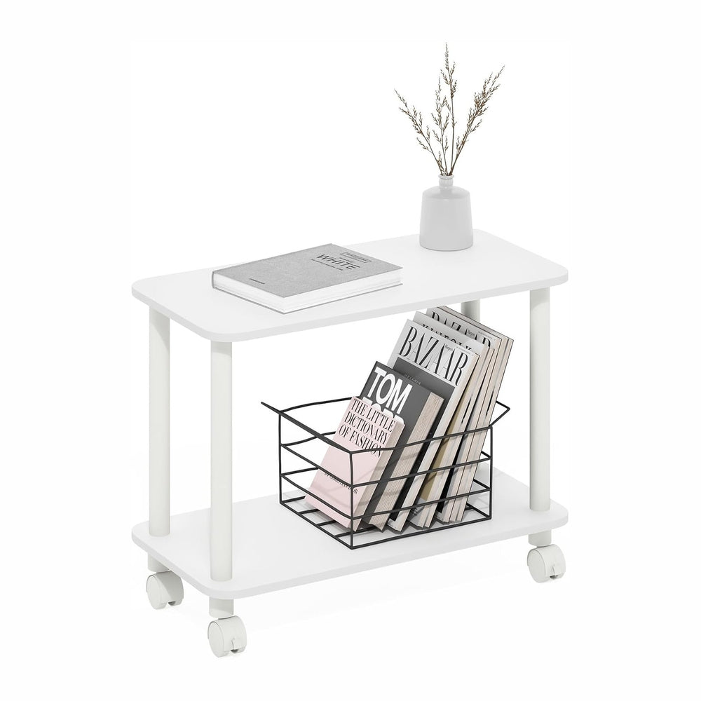 Modern End Table with Wheels 2 Tier Rectangular Side Table with Lockable Cast...