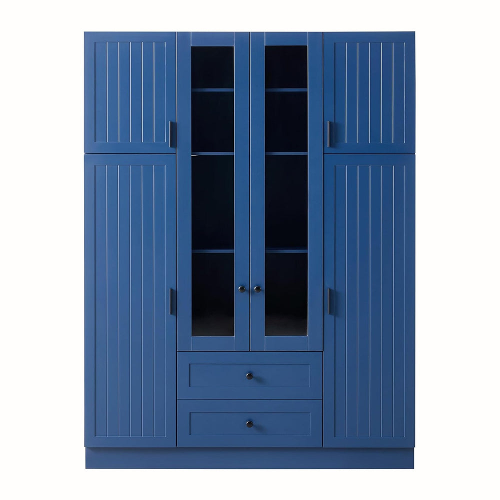 Modern Pantry Storage Cabinet with Adjustable Shelves and Drawers, 6 Doors Wo...