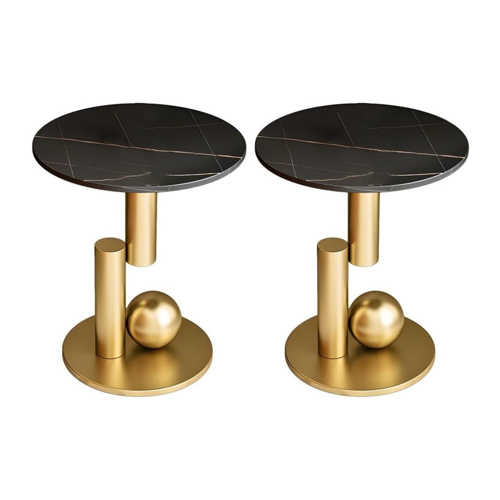 Modern Round Slate Top Side Table 21.5" Tall Iron Abstract Base End Tabl...