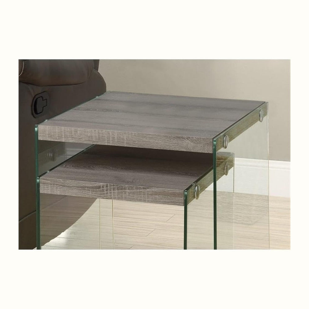 Monarch Specialties ,Nesting Table, Tempered Glass, Dark Taupe