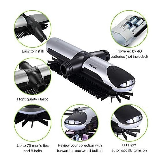 Motorized Tie Rack Closet Organizer with LED Lights Includes J Hooks for Wire...