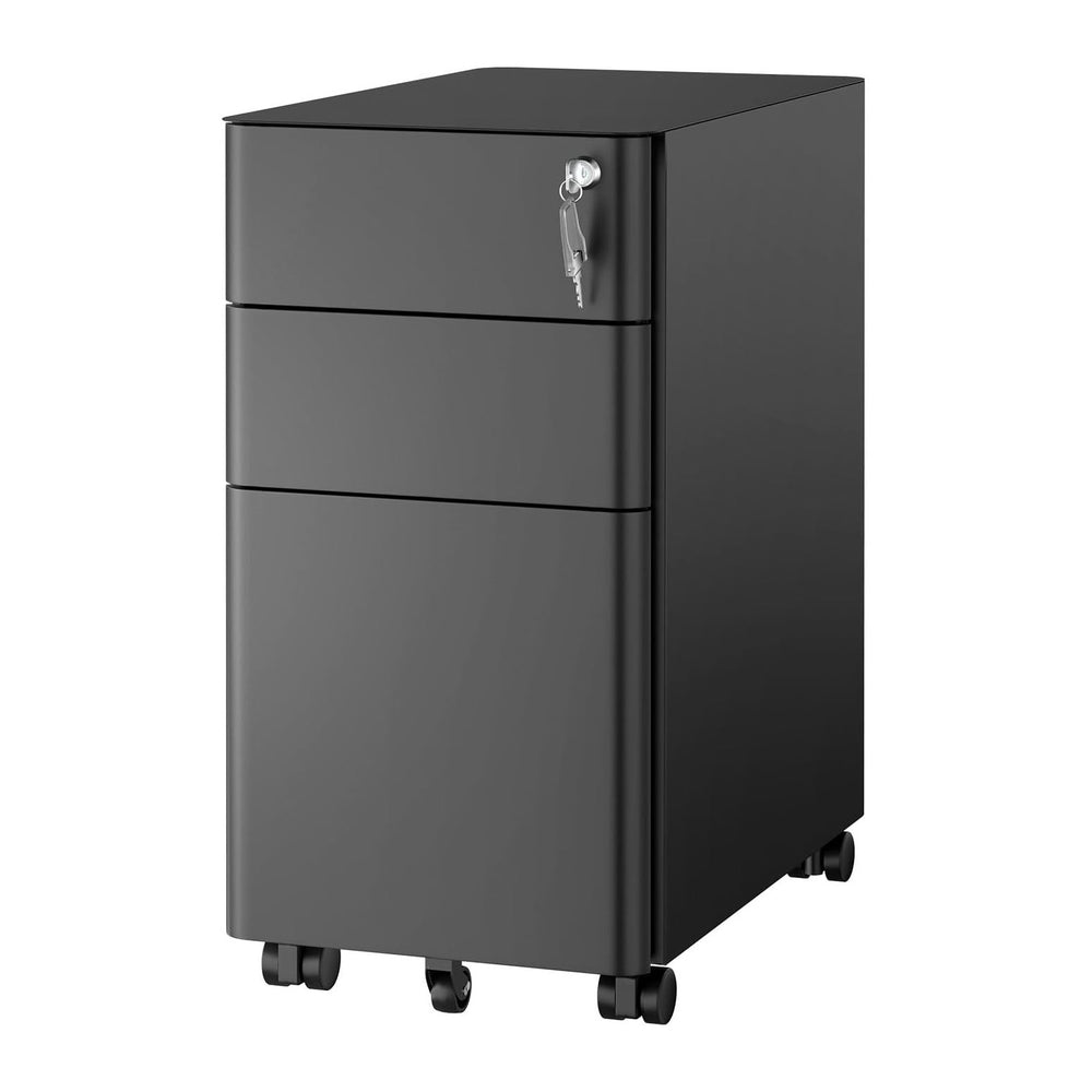 Mount-It! Slim 3 Drawer Rolling File Cabinet with Lock, Mobile Metal Filing C...
