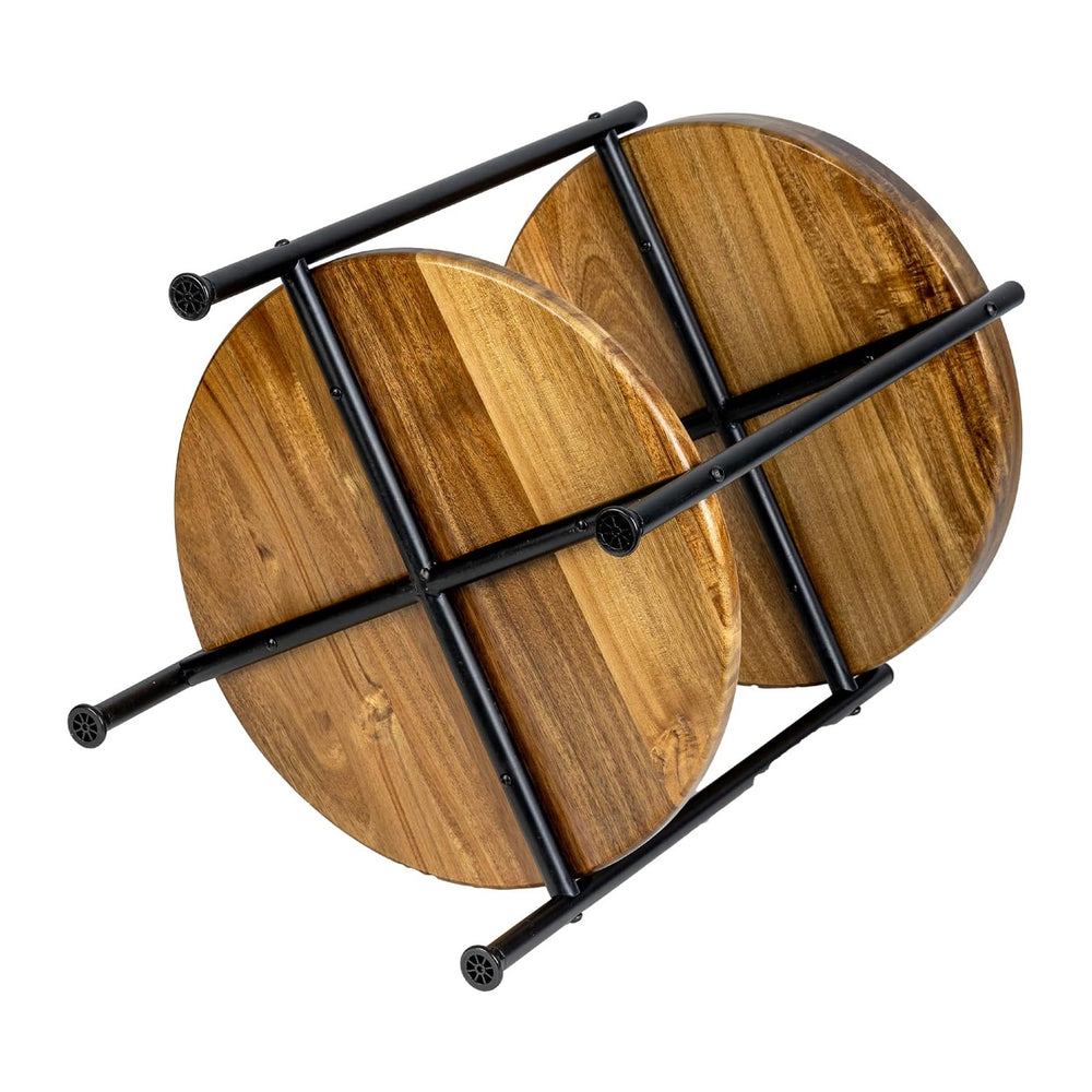 MyGift 2 Tier Round End Table with Premium Acacia Solid Wood Shelf and Black ...