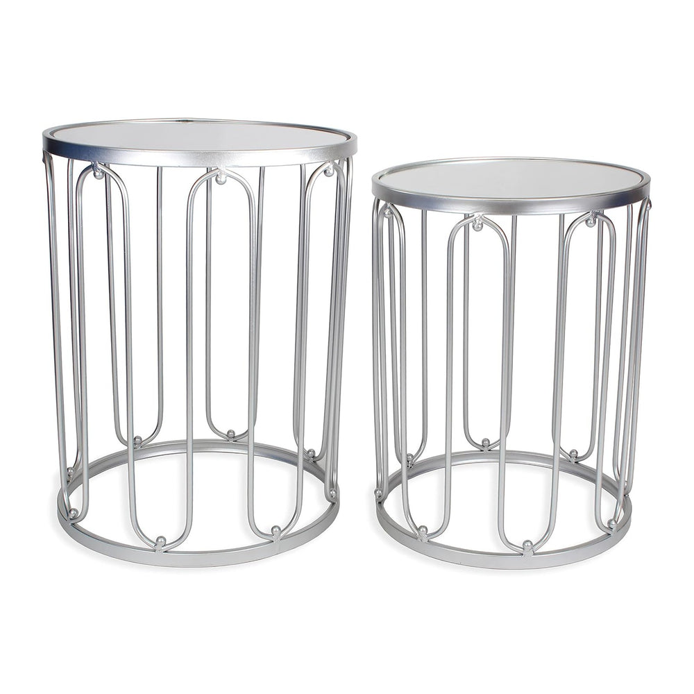 Nested Metal Side Tables - Set of 2 for Living Room & Bedroom (Silver)