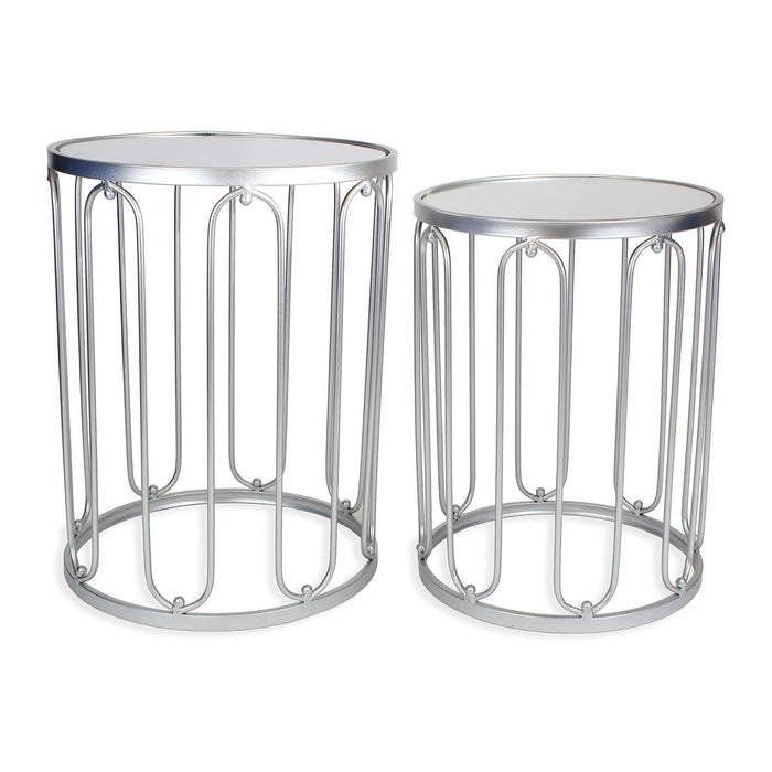 Nested Metal Side Tables - Set of 2 for Living Room & Bedroom (Silver)