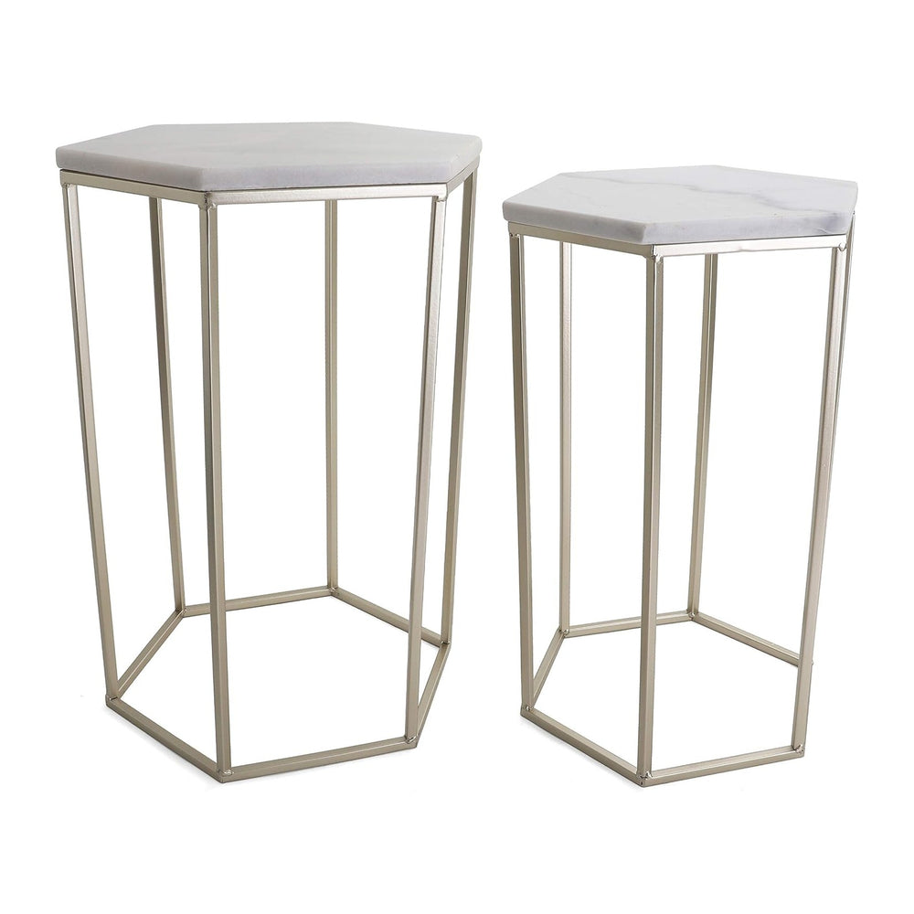 Nested Metal Side Tables - Set of 2 for Living Room & Bedroom (Gold)