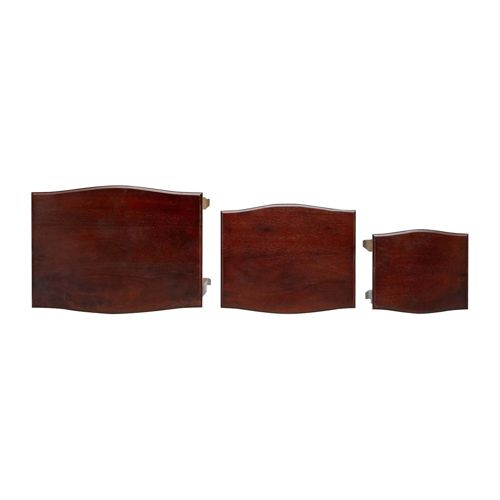 Nesting Side Tables 3 pcs Brown Solid Mahogany Wood | Space Saving Design, Ea...