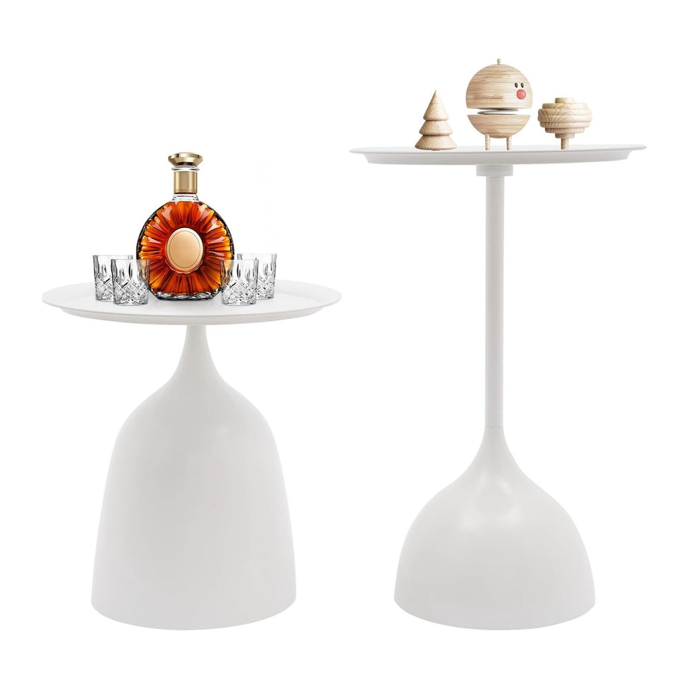 Nesting Side Tables Set of 2, White Iron Round Pedestal End Table | Metal Nes...