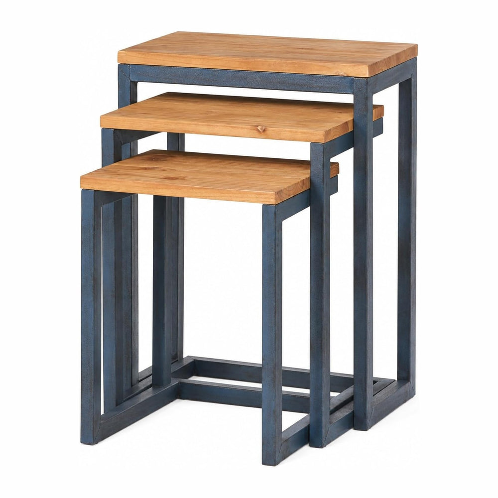 Nesting Table Set of 3, Firwood Tops and Iron Frames | Firwood tops and iron ...