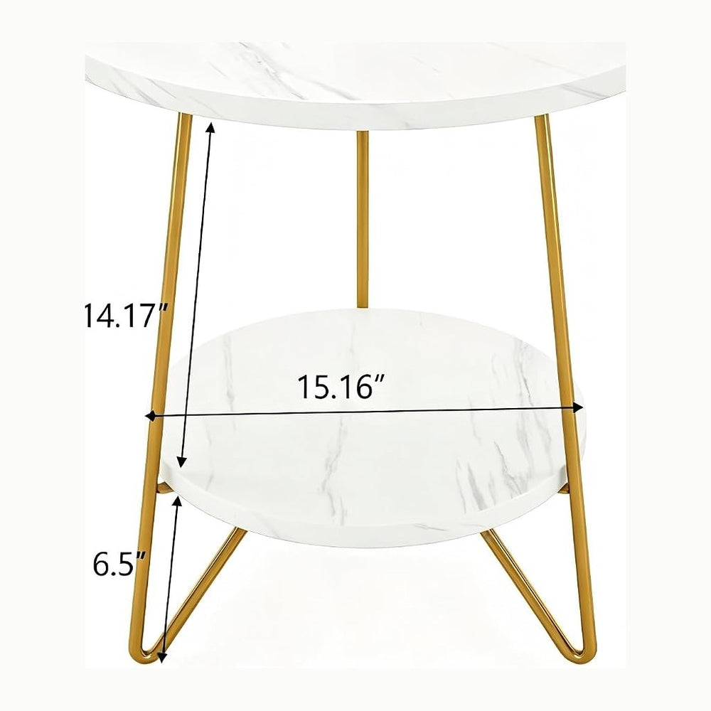 Oigavfd 18.7" Round End Table, 2-Tier Faux Marble Round end Table with S...