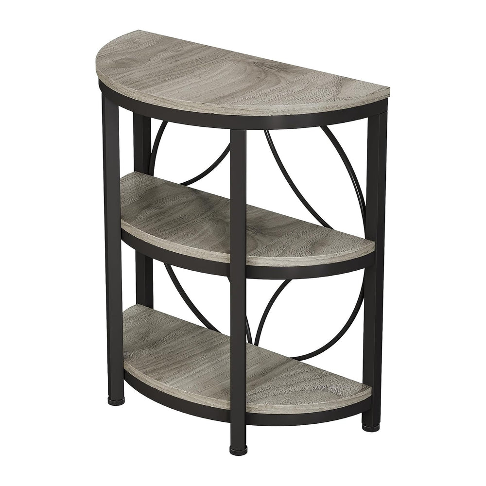 Oigavfd Half-Round End Table, 3-Tier Narrow Side Table with Metal Frame Indus...