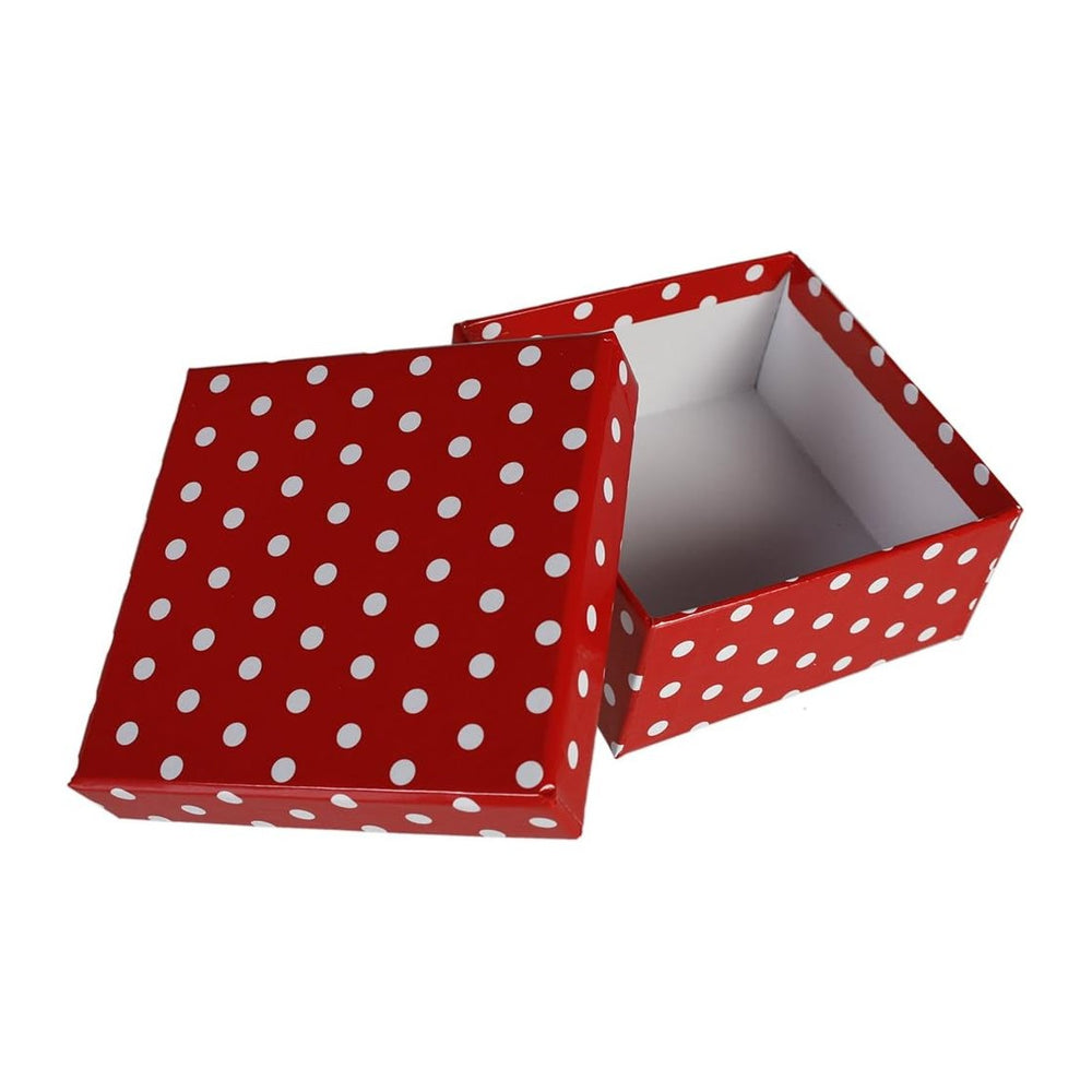OOTB Red Gift Boxes with White dot, Set of 8, Paper, 22.5 x 22.5 x 8