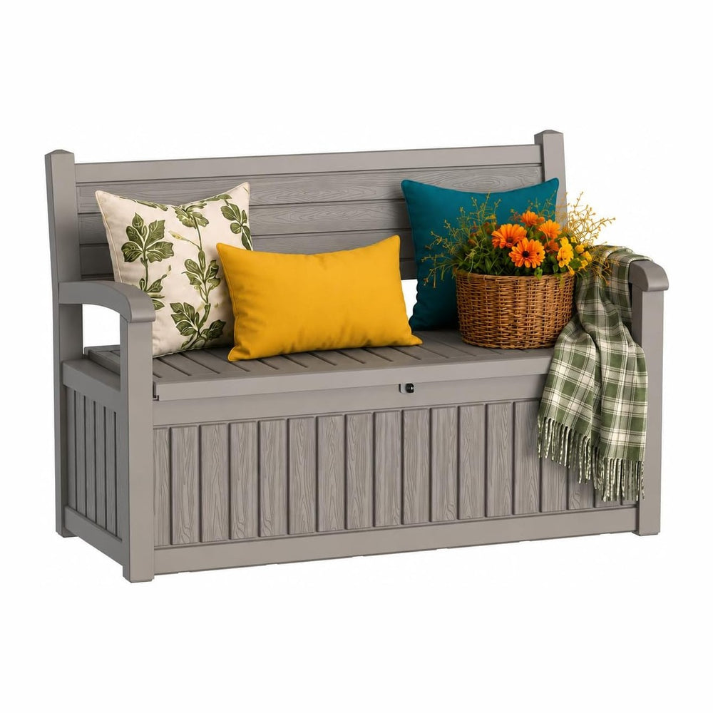 Outdoor Bench with Storage, Waterproof Garden Storage Bench, 100 Gallon Locka...