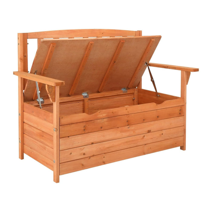 Outdoor Cedar Wood Storage Bench with Backrest and Armrests | 44.09 x 22.83 x 33.07 Inch, 440 lbs Capacity