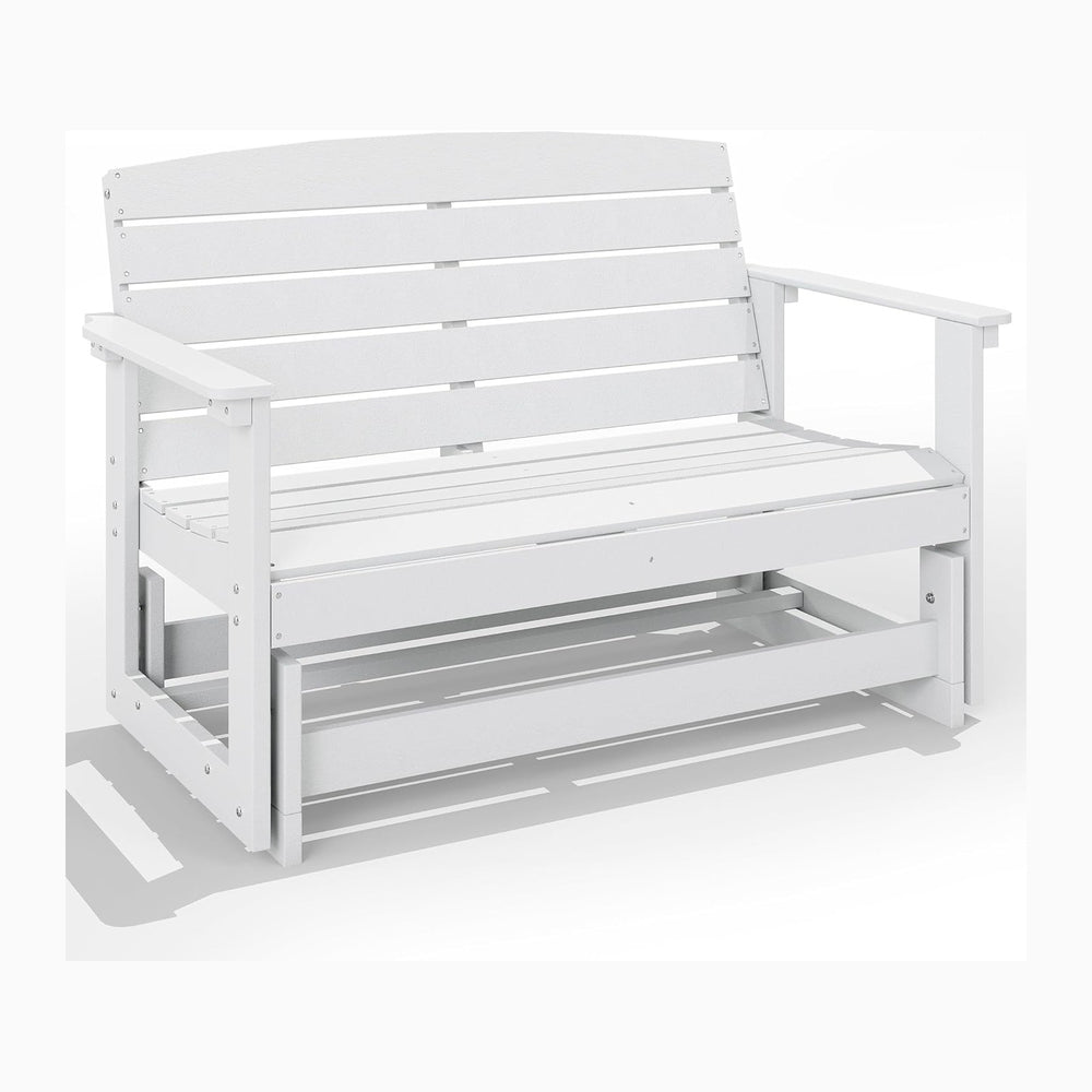 Outsunny 2-Person Outdoor Glider Bench HDPE Weather Resistant White | Patio D...