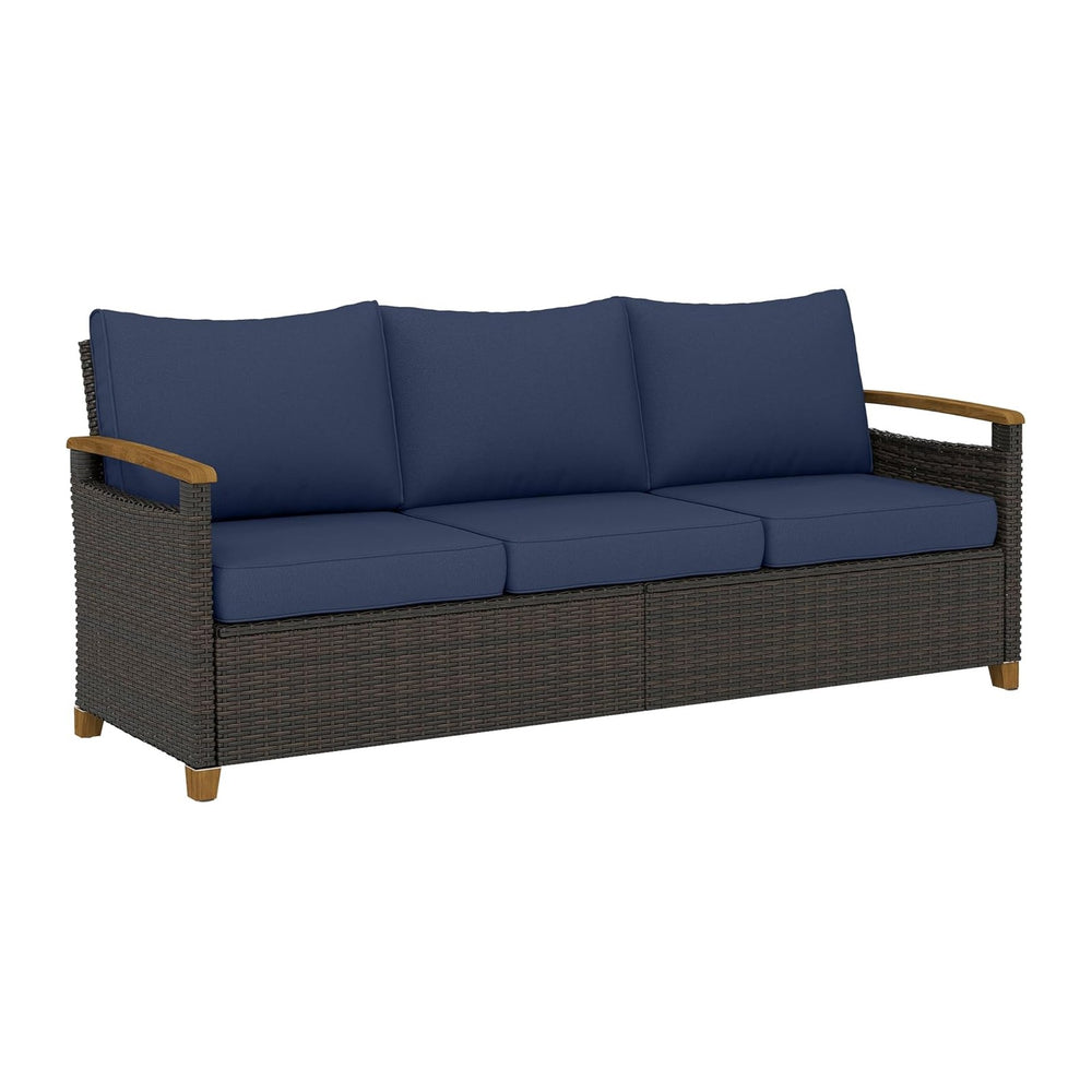 Outsunny 3 Seater Outdoor Couch Sofa, PE Wicker Patio Couch with Wide Deep Se...
