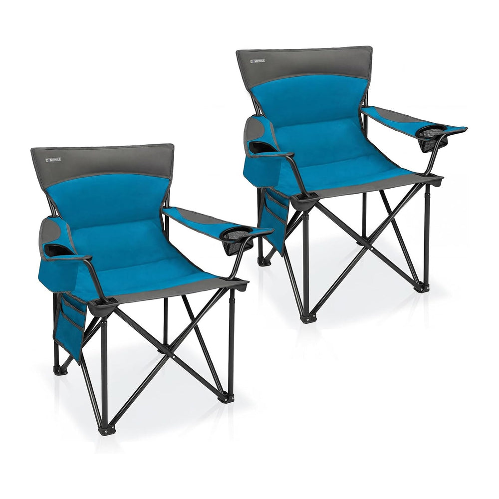 Oversized Camping Chair for Adults - 2 Pack Padded Lawn Chairs with Cup Holde...