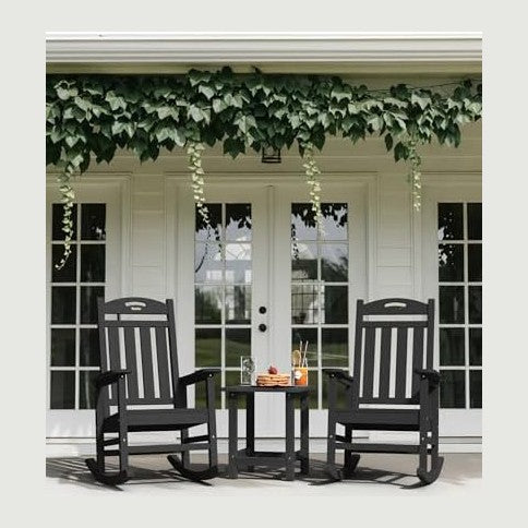 Oversized Outdoor Rocking Chair, High Back Porch Rocker Chair, HDPE All Weath...
