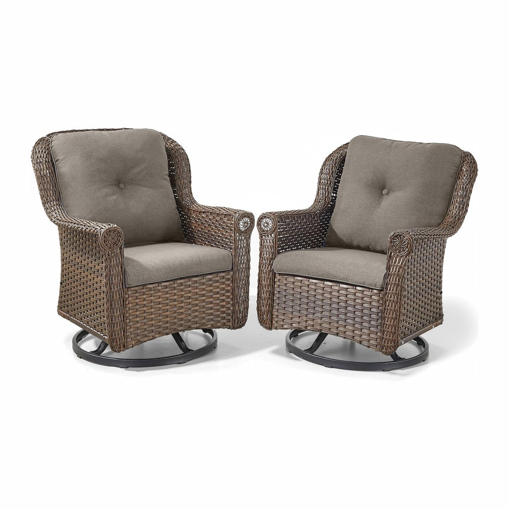Patio Chairs Outdoor Swivel Glider - Set of 2 High Back Outside Brown Wicker ...