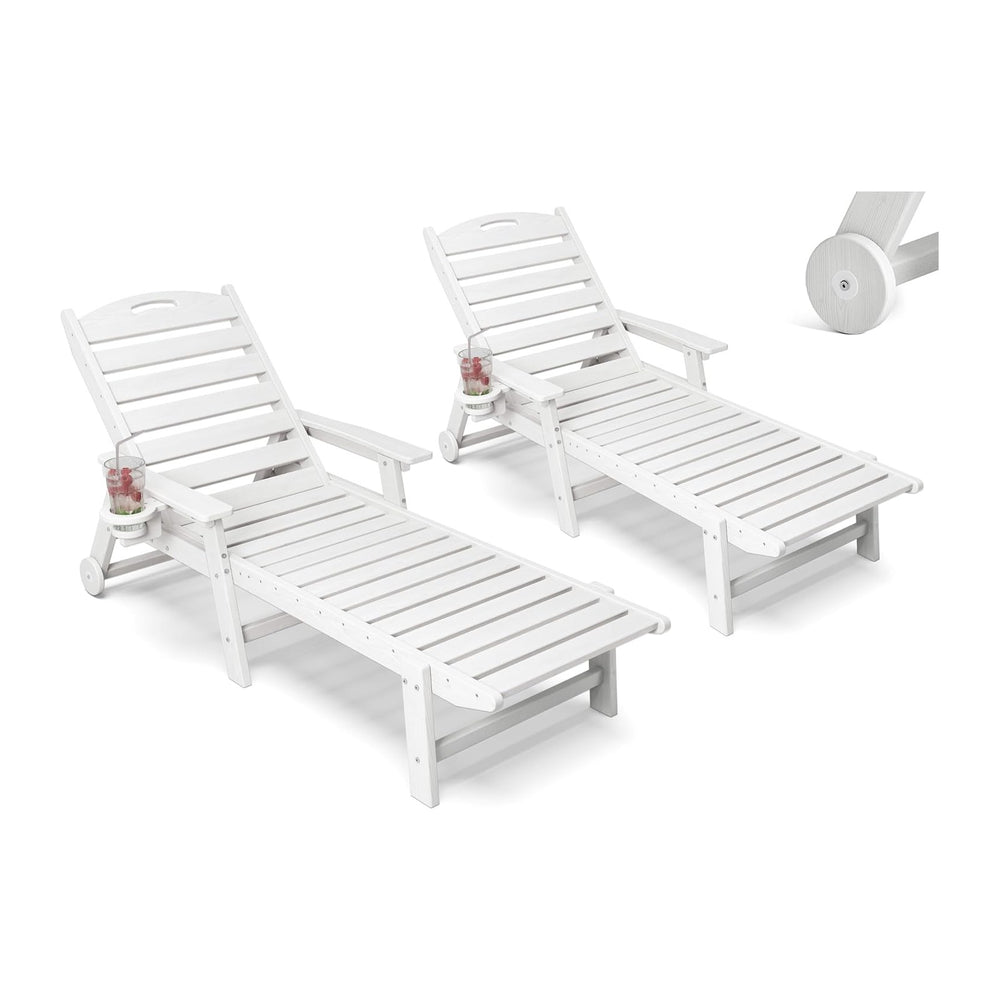 Patio Chaise Lounge Chair Set of 2, HDPE Outdoor Lounge Chairs with 5-Positio...
