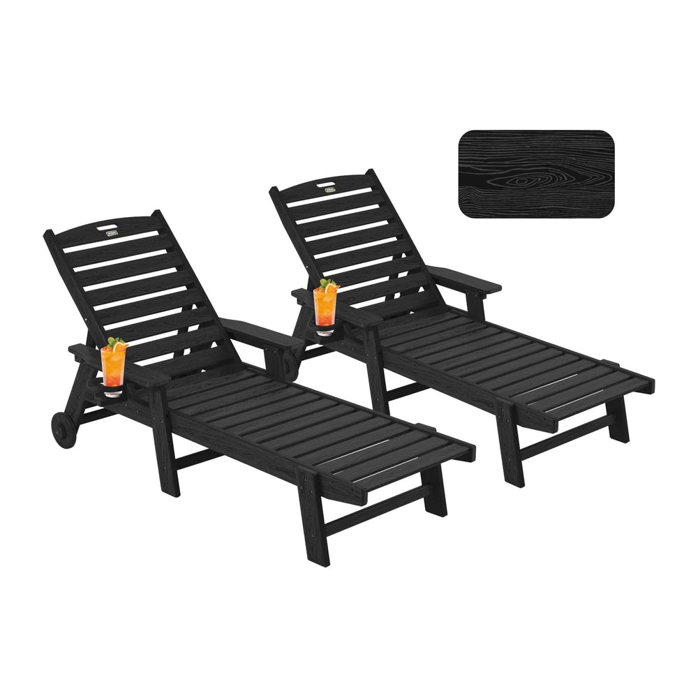 Patio Chaise Lounge Chair Set of 2, Oversize Lounge Chairs with Wood Texture&...