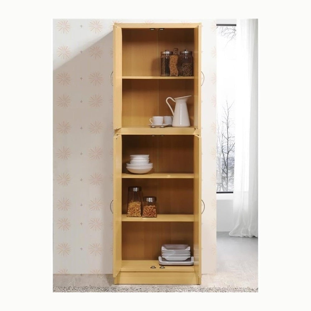 Pemberly Row 4-Door 4-Shelf Wood Kitchen Pantry, Beige Finish, 71.6 in. Heigh...