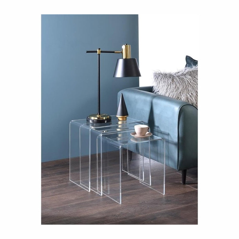 Pemberly Row Clear Acrylic Nesting Tables, Lucite Material, Waterfall Edge De...