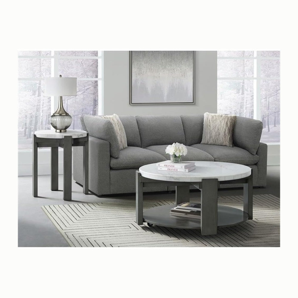 Pemberly Row Contemporary Round End Table, 24 in x 24 in x 24 in, Gray Base w...