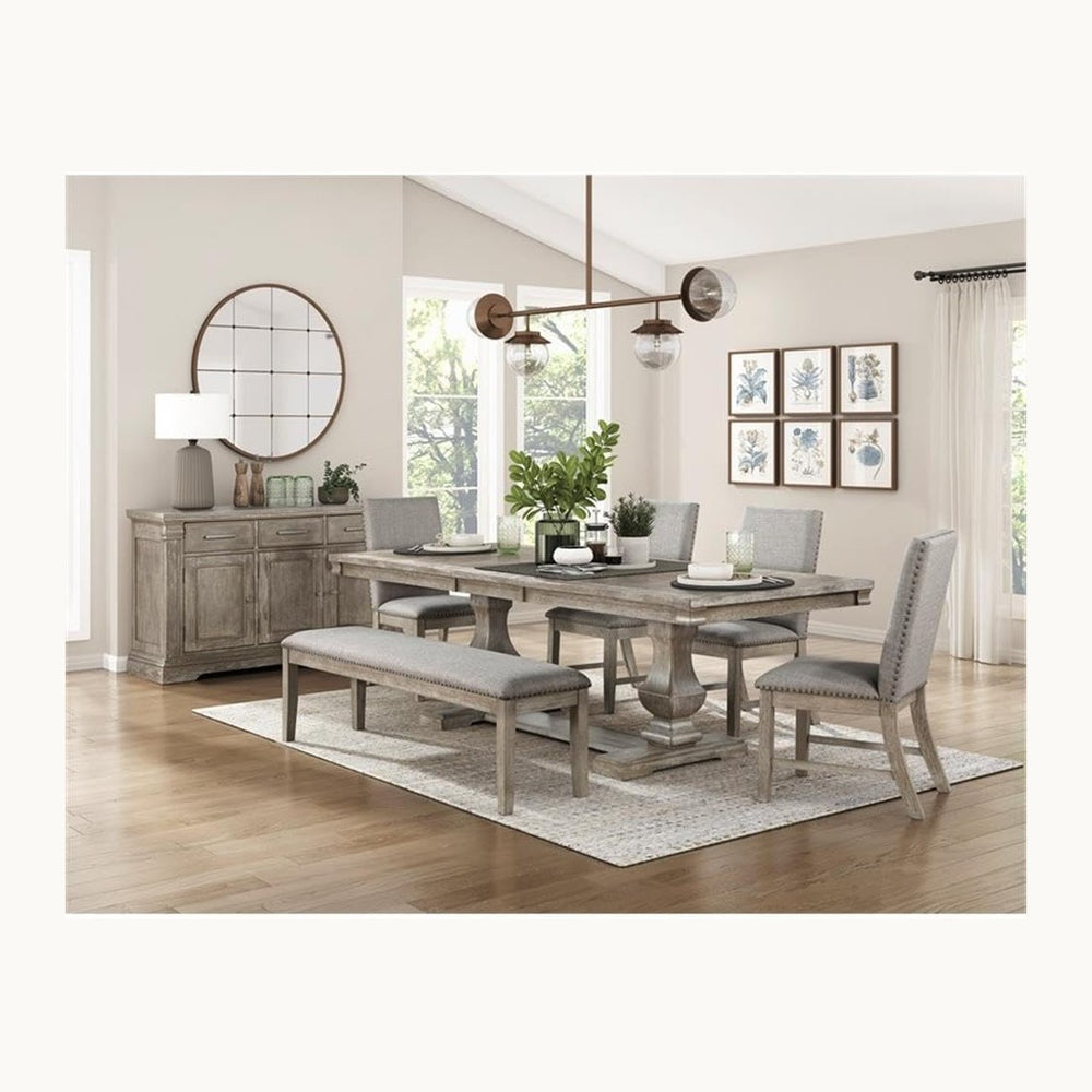 Pemberly Row Contemporary Wood and Fabric Dining Bench, 63.5" Wide, Wire...
