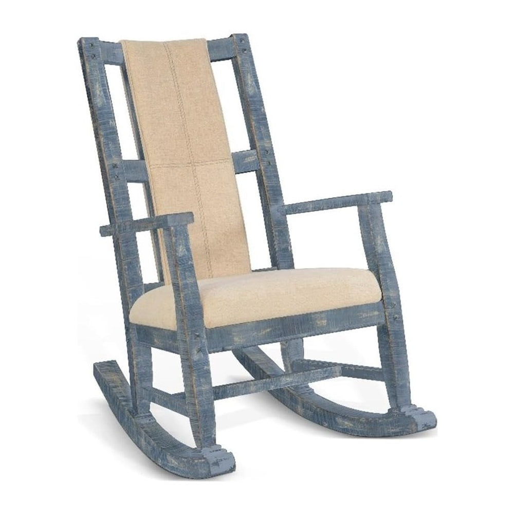 Pemberly Row Mahogany Rocking Chair with Cushion Seat and Back, Ocean Blue Fi...