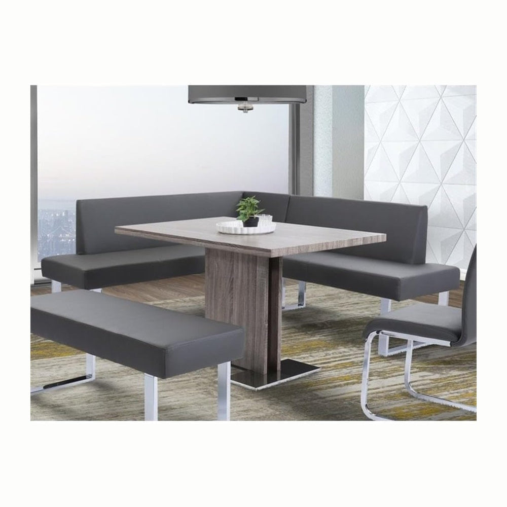 Pemberly Row Modern Faux Leather Corner Dining Bench, Chrome Legs and Gray Up...