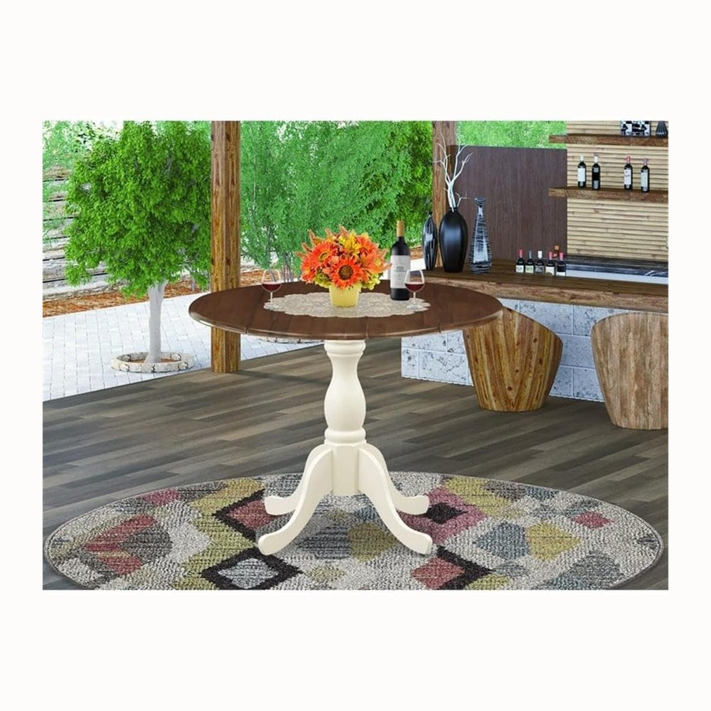Pemberly Row Round Rubberwood Dining Table, Walnut Top and Linen White Pedest...