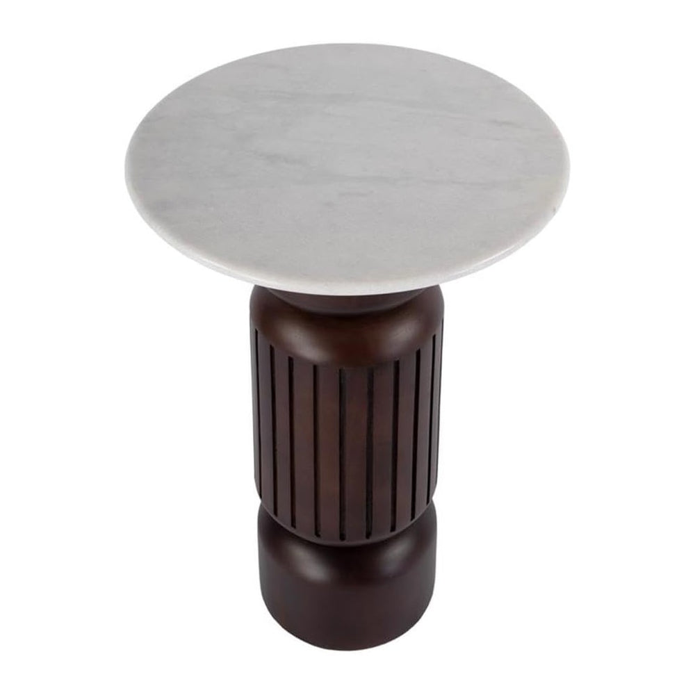 Pemberly Row Set of 2 Marble and Wood Side Tables in White/Light Beige
