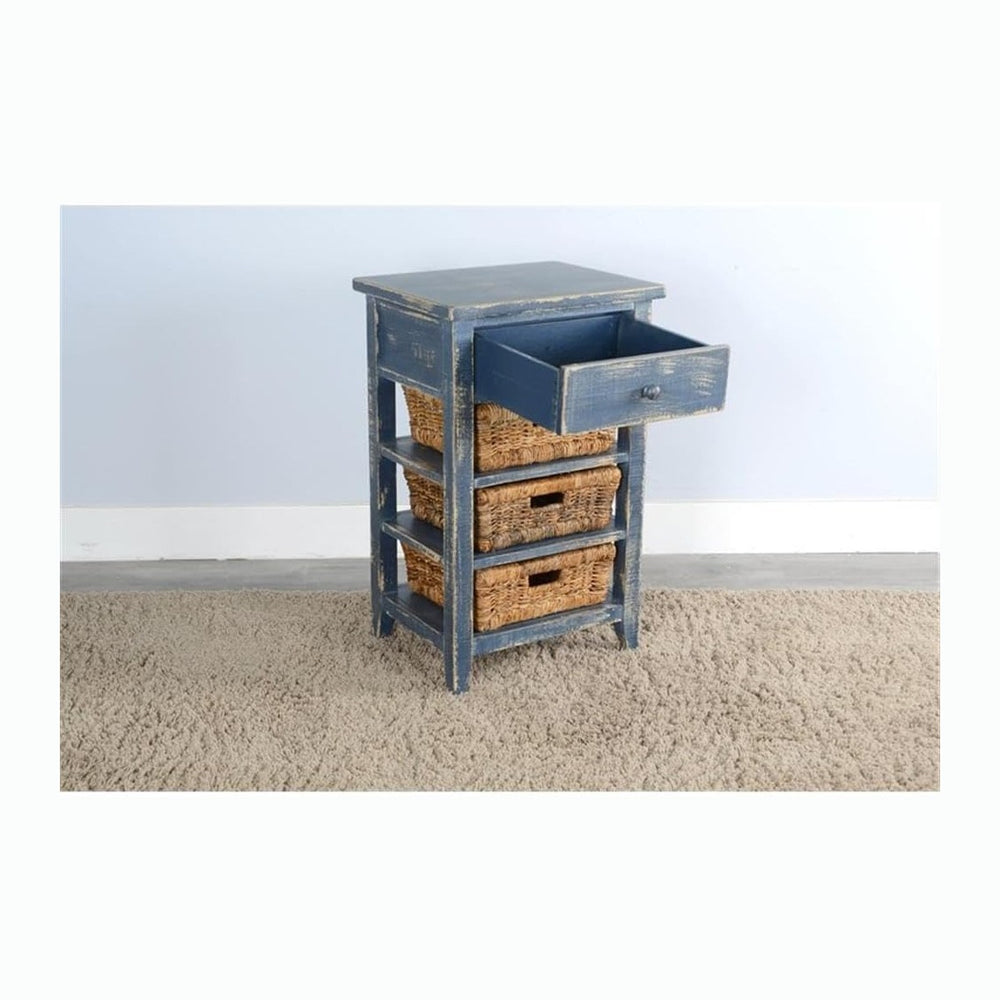Pemberly Row Solid Wood End Table, Ocean Blue Finish, Rough Sawn Mahogany, St...