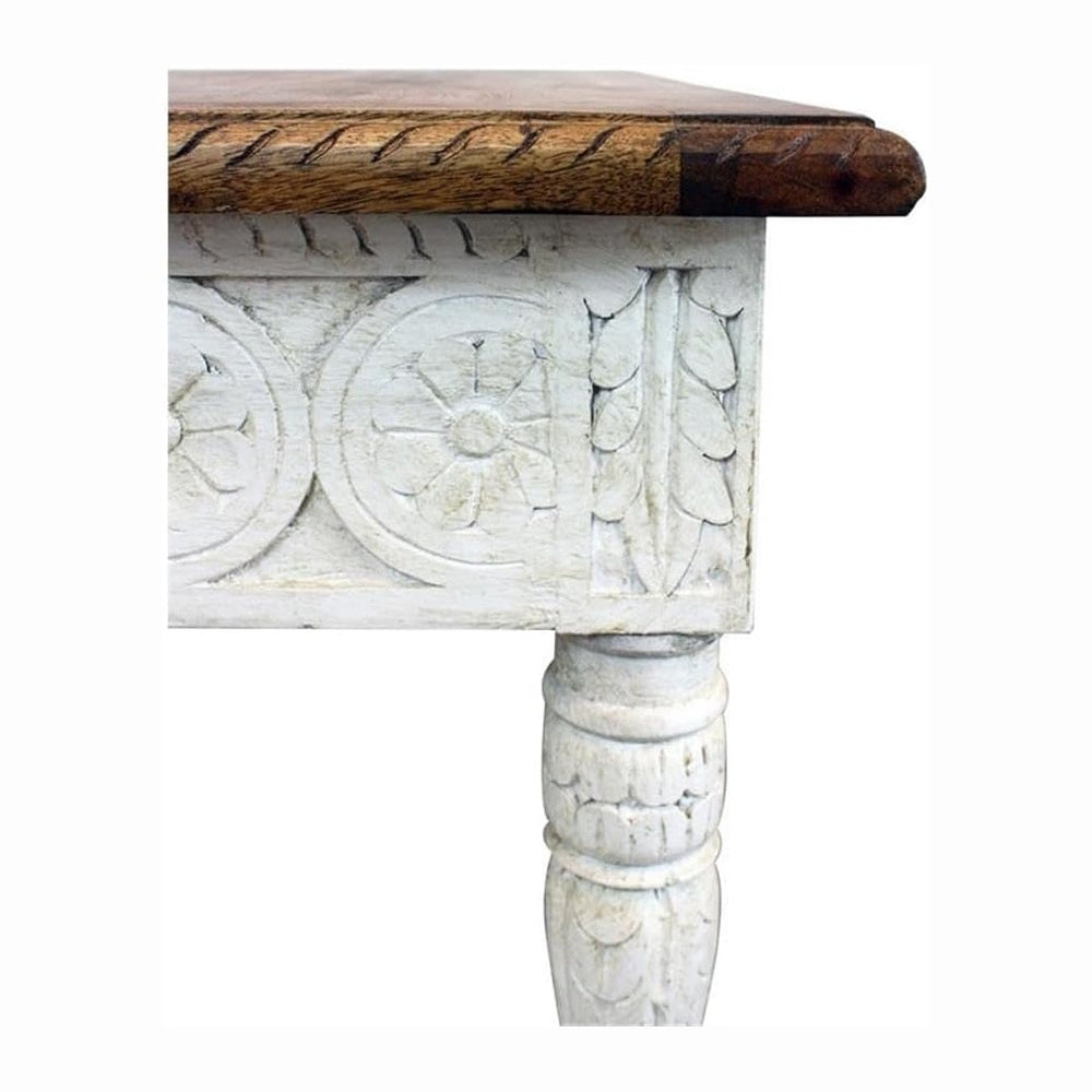 Pemberly Row Solid Wood Hand Carved End Table, 24 in x 24 in x 24 in, Brown T...