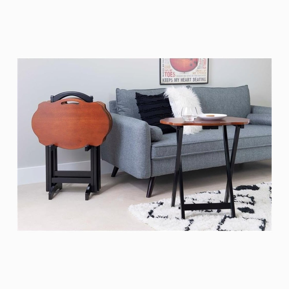 Pemberly Row Traditional 5-Piece Okume Veneer and Solid Wood Tray Table Set w...