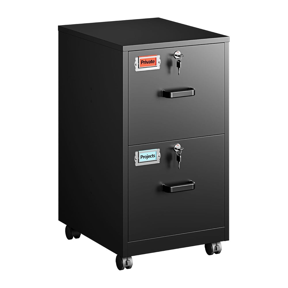 PEUKC 2 Drawer File Cabinet with Lock, Metal Under Desk Rolling Filing Cabine...
