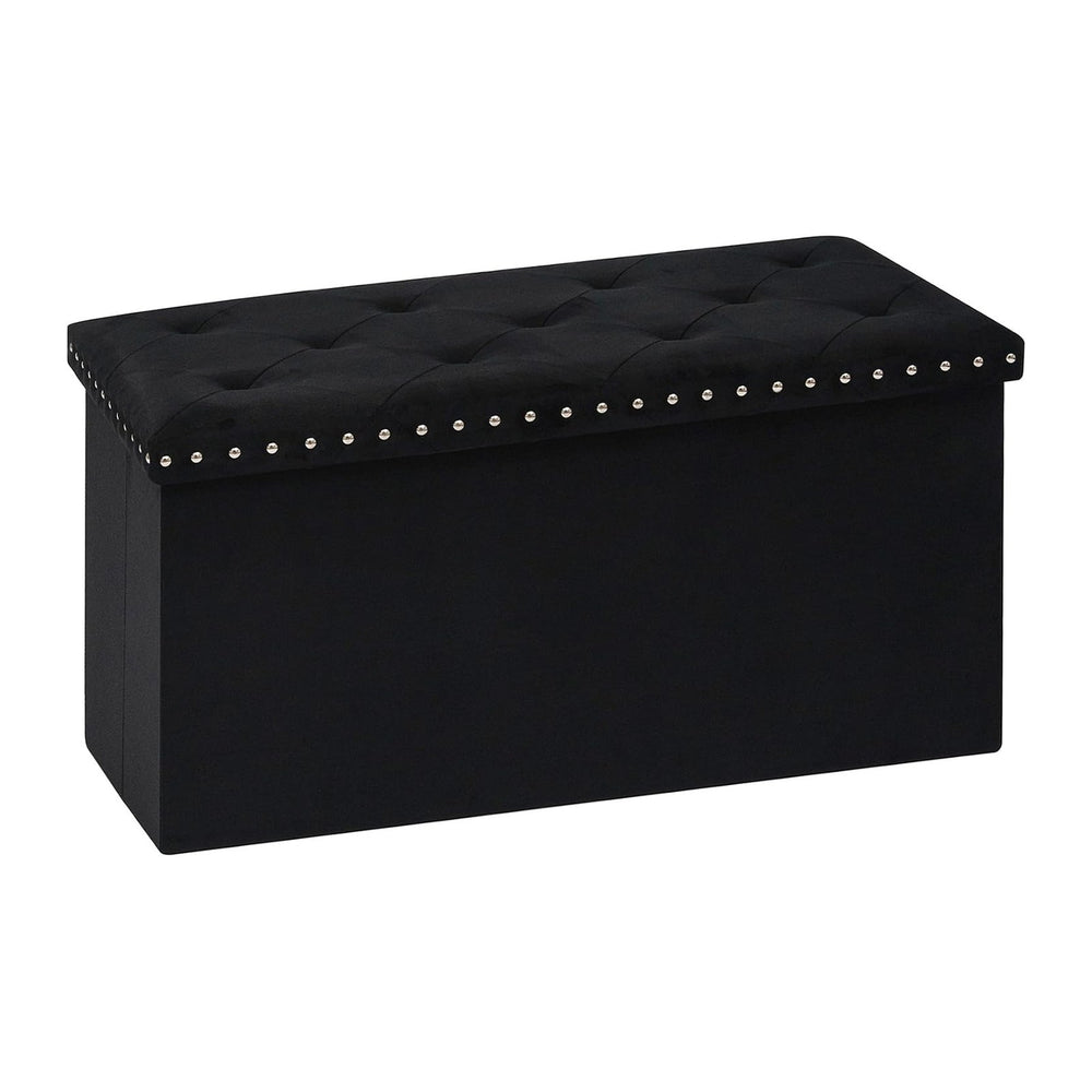 PINPLUS Folding Storage Ottoman Bench, Black Velvet | Compact Storage Chest w...