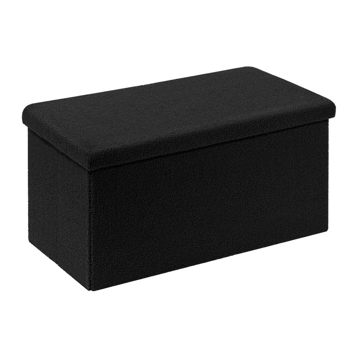 PINPLUS Folding Storage Ottoman Bench, Black Sherpa Ottoman for Living Room, Long Shoes Storage Chest Boxes Footrest Bench for Bedroom, Living Room, Entryway, 31.5Inches